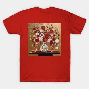 Red Gold and White Abstract Flowers in a White Vase After Klimt T-Shirt